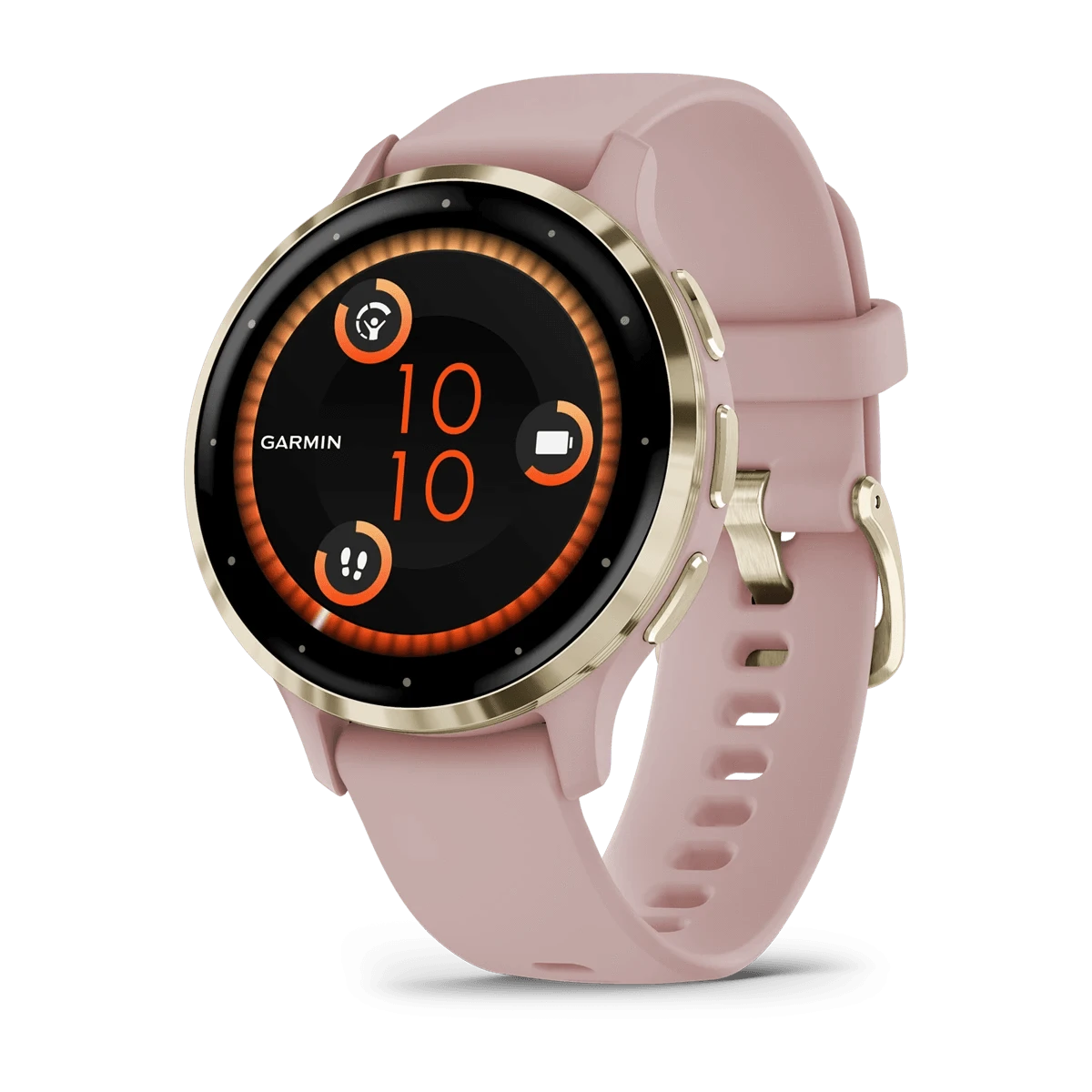 Garmin Venu 3S, Soft Gold Stainless Steel Bezel with Dust Rose Case and Silicone Band - Fitness New Zealand