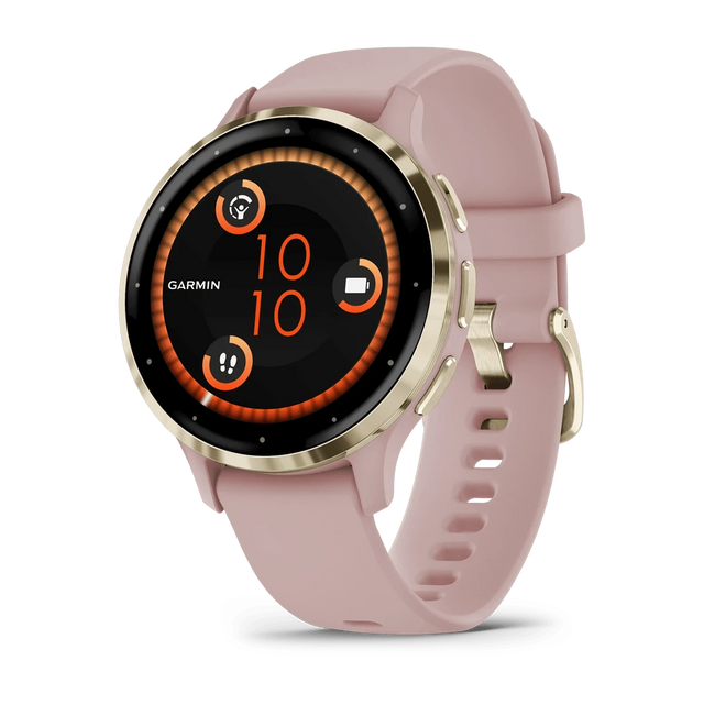 Garmin Venu 3S, Soft Gold Stainless Steel Bezel with Dust Rose Case and Silicone Band - Fitness New Zealand