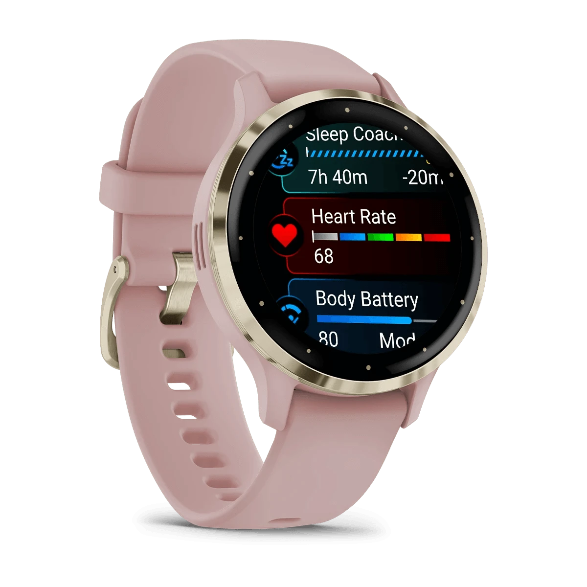 Garmin Venu 3S, Soft Gold Stainless Steel Bezel with Dust Rose Case and Silicone Band - Fitness New Zealand