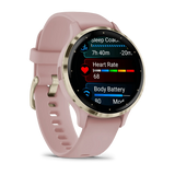 Garmin Venu 3S, Soft Gold Stainless Steel Bezel with Dust Rose Case and Silicone Band - Fitness New Zealand