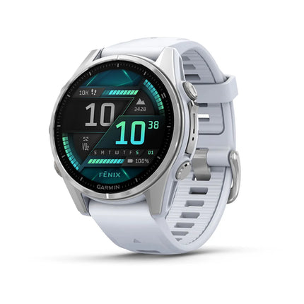 fenix 8 – 43 mm, AMOLED - Silver with Whitestone Silicone Band