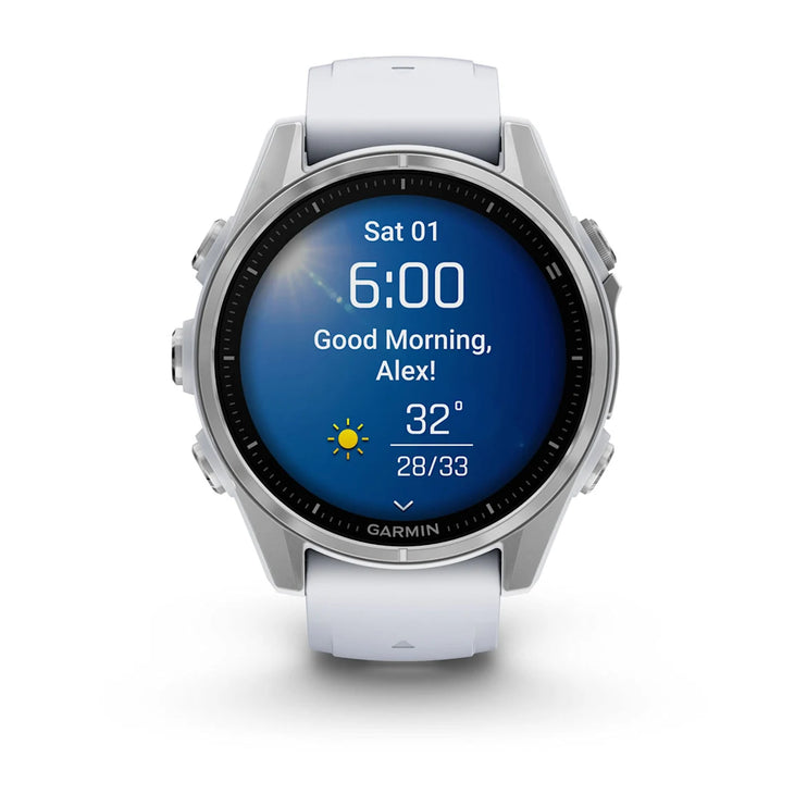 fenix 8 – 43 mm, AMOLED - Silver with Whitestone Silicone Band