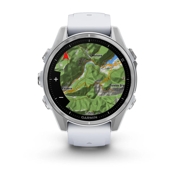 fenix 8 – 43 mm, AMOLED - Silver with Whitestone Silicone Band