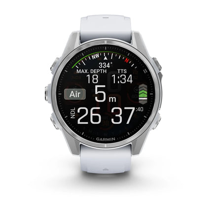 fenix 8 – 43 mm, AMOLED - Silver with Whitestone Silicone Band