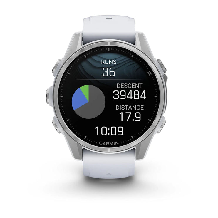 fenix 8 – 43 mm, AMOLED - Silver with Whitestone Silicone Band