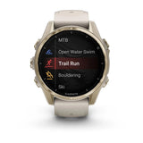 fenix 8 – 43 mm, AMOLED Sapphire, Soft Gold with Fog Grey/Dark Sandstone Silicone Band