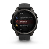 fenix 8 – 43 mm, AMOLED Sapphire, Carbon Grey DLC Titanium with Black/Pebble Grey Silicone Band