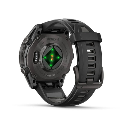 fenix 8 – 43 mm, AMOLED Sapphire, Carbon Grey DLC Titanium with Black/Pebble Grey Silicone Band