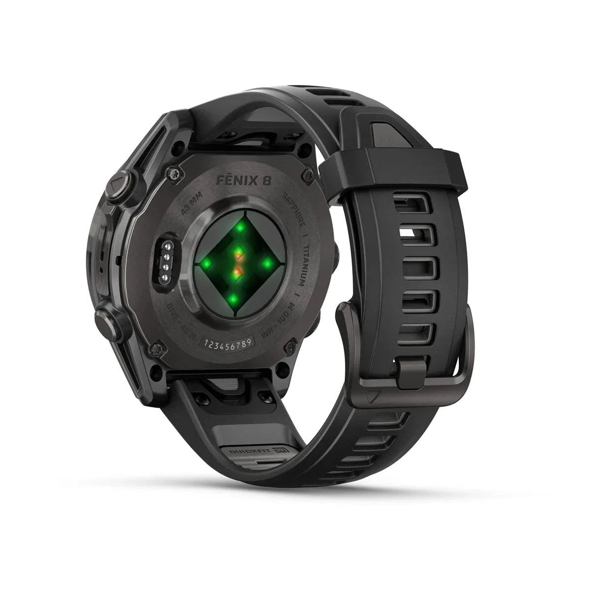 fenix 8 – 43 mm, AMOLED Sapphire, Carbon Grey DLC Titanium with Black/Pebble Grey Silicone Band