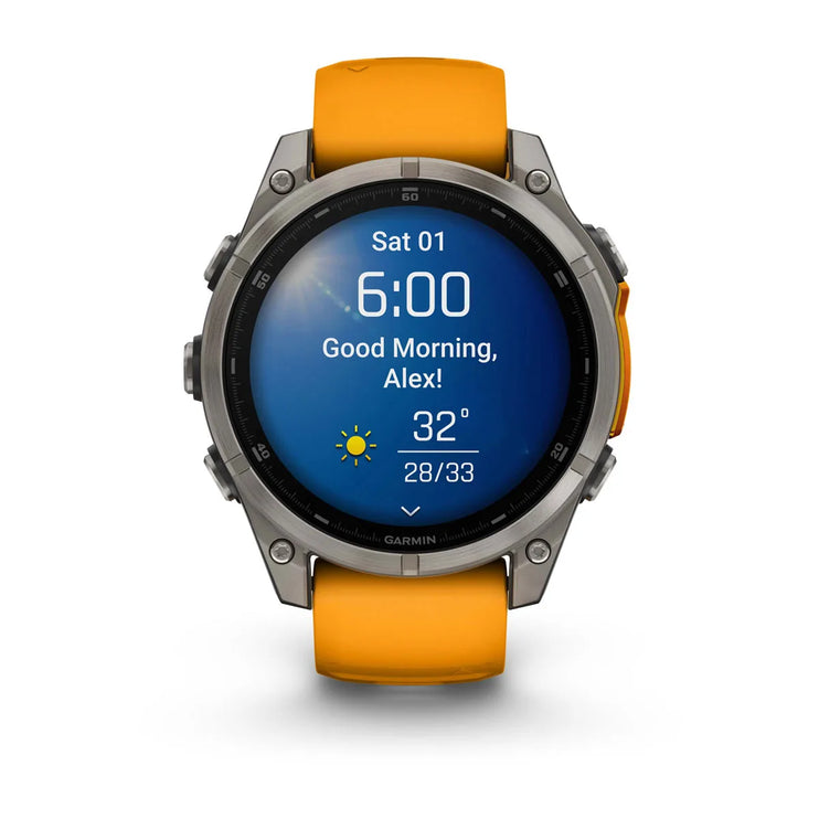 fenix 8 – 47 mm, AMOLED Sapphire, Titanium with Spark Orange/Graphite Silicone Band