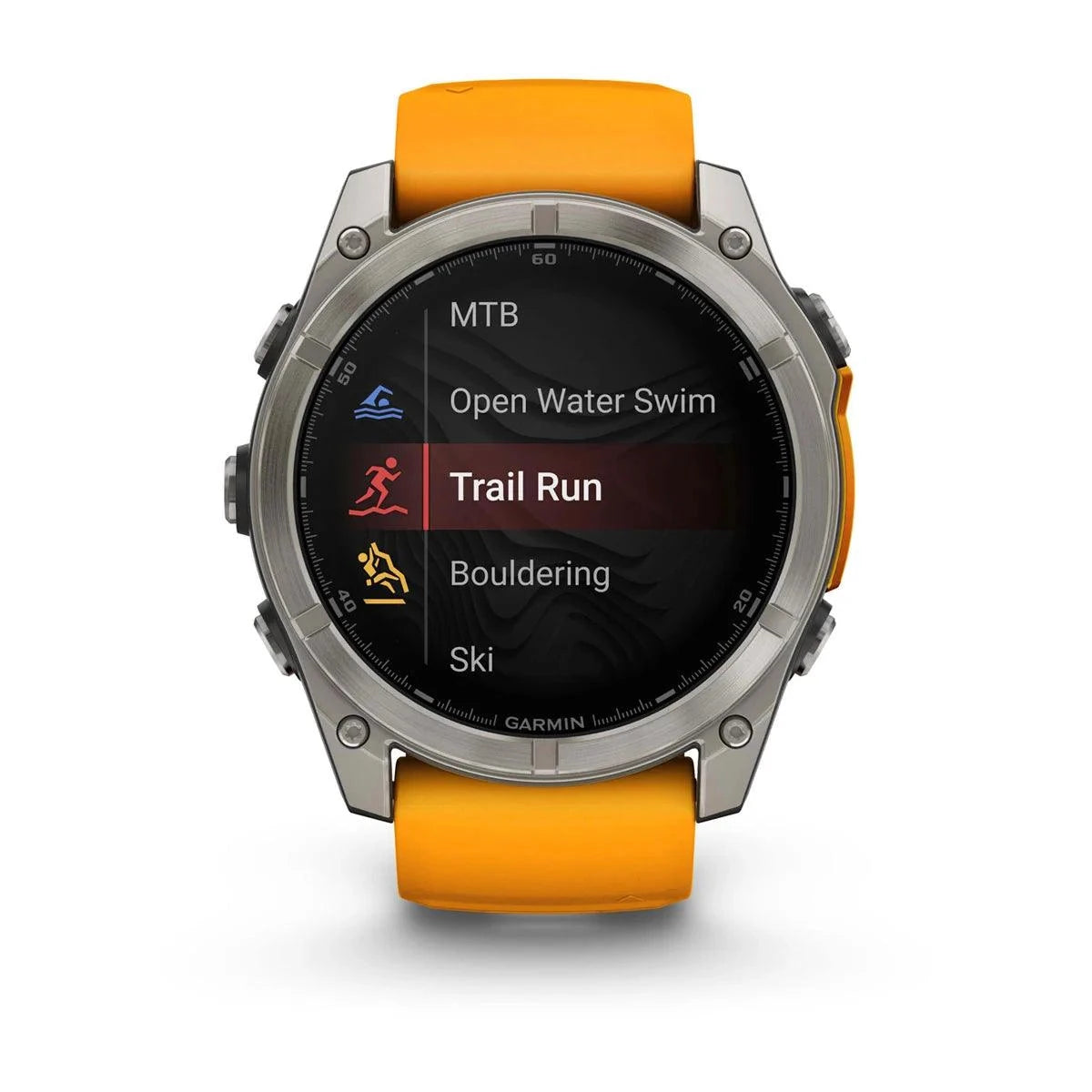 fenix 8 – 51 mm, AMOLED Sapphire, Titanium with Spark Orange/Graphite Silicone Band