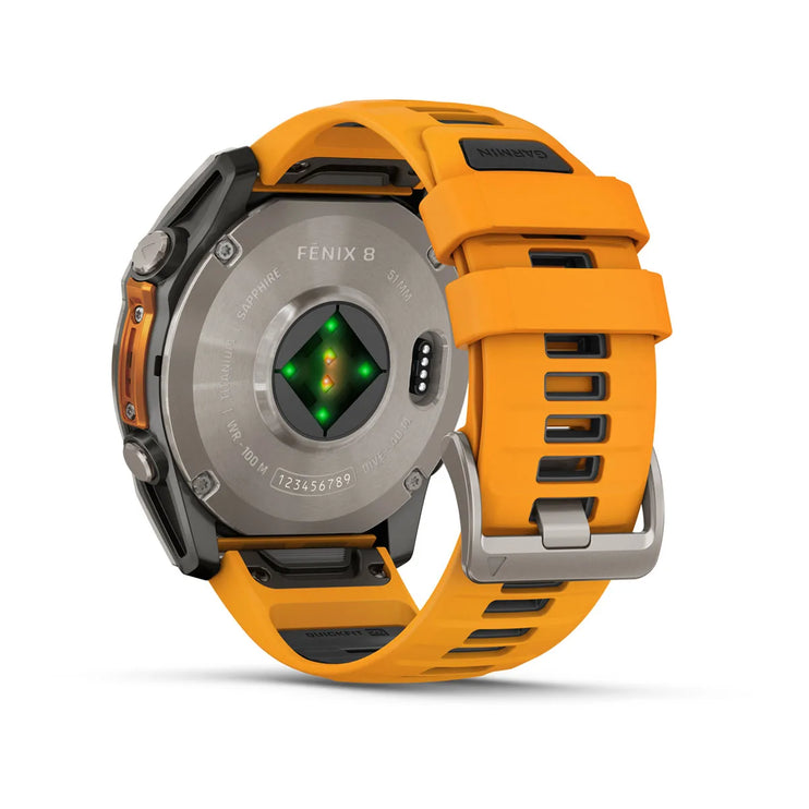 fenix 8 – 51 mm, AMOLED Sapphire, Titanium with Spark Orange/Graphite Silicone Band