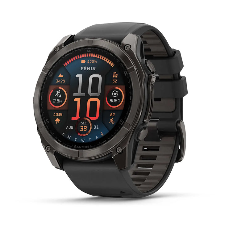 fenix 8 – 51 mm, AMOLED Sapphire, Carbon Grey DLC with Black/Pebble Grey Silicone Band