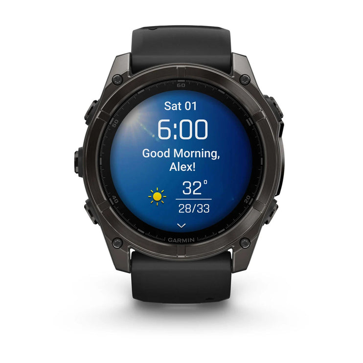 fenix 8 – 51 mm, AMOLED Sapphire, Carbon Grey DLC with Black/Pebble Grey Silicone Band