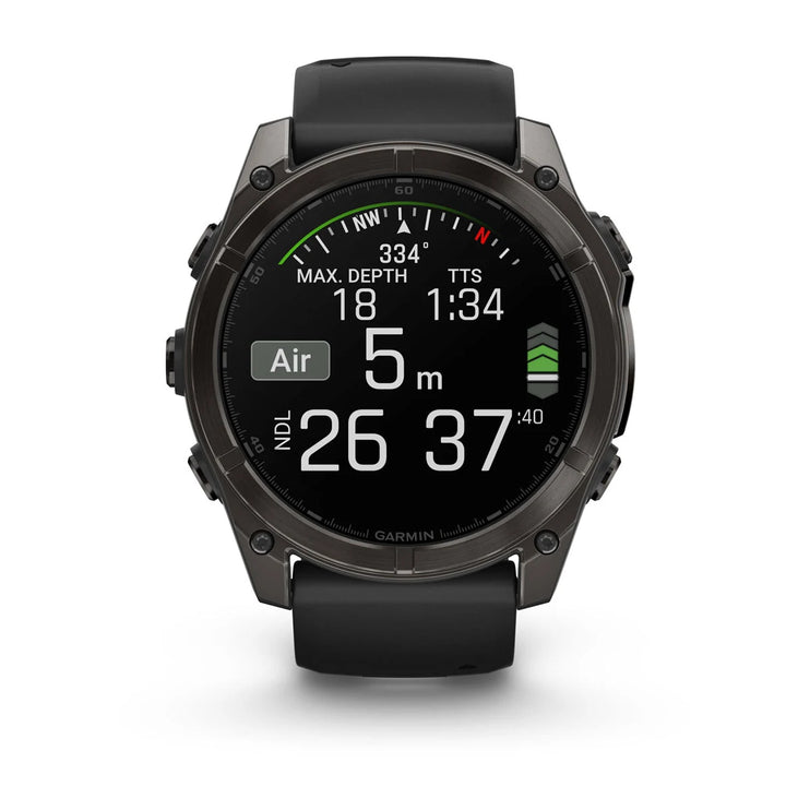 fenix 8 – 51 mm, AMOLED Sapphire, Carbon Grey DLC with Black/Pebble Grey Silicone Band