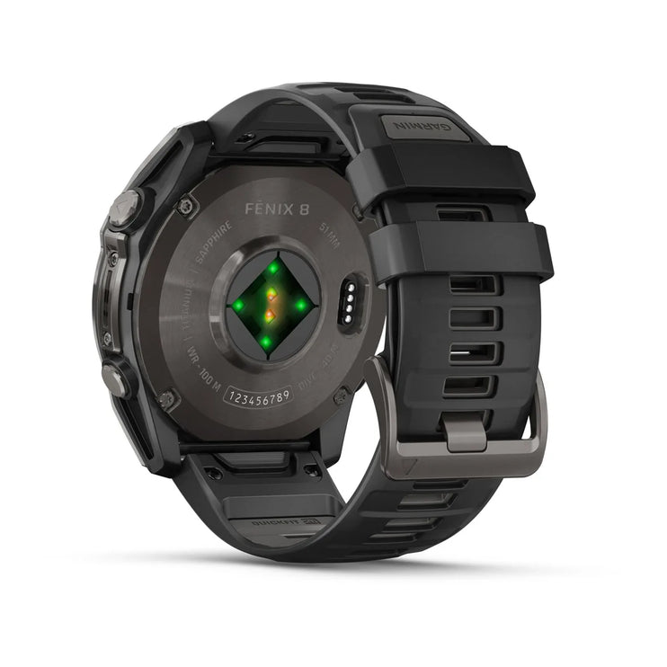 fenix 8 – 51 mm, AMOLED Sapphire, Carbon Grey DLC with Black/Pebble Grey Silicone Band