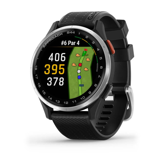 Garmin Approach S44 Silver Aluminium Bezel with Black Silicone Band