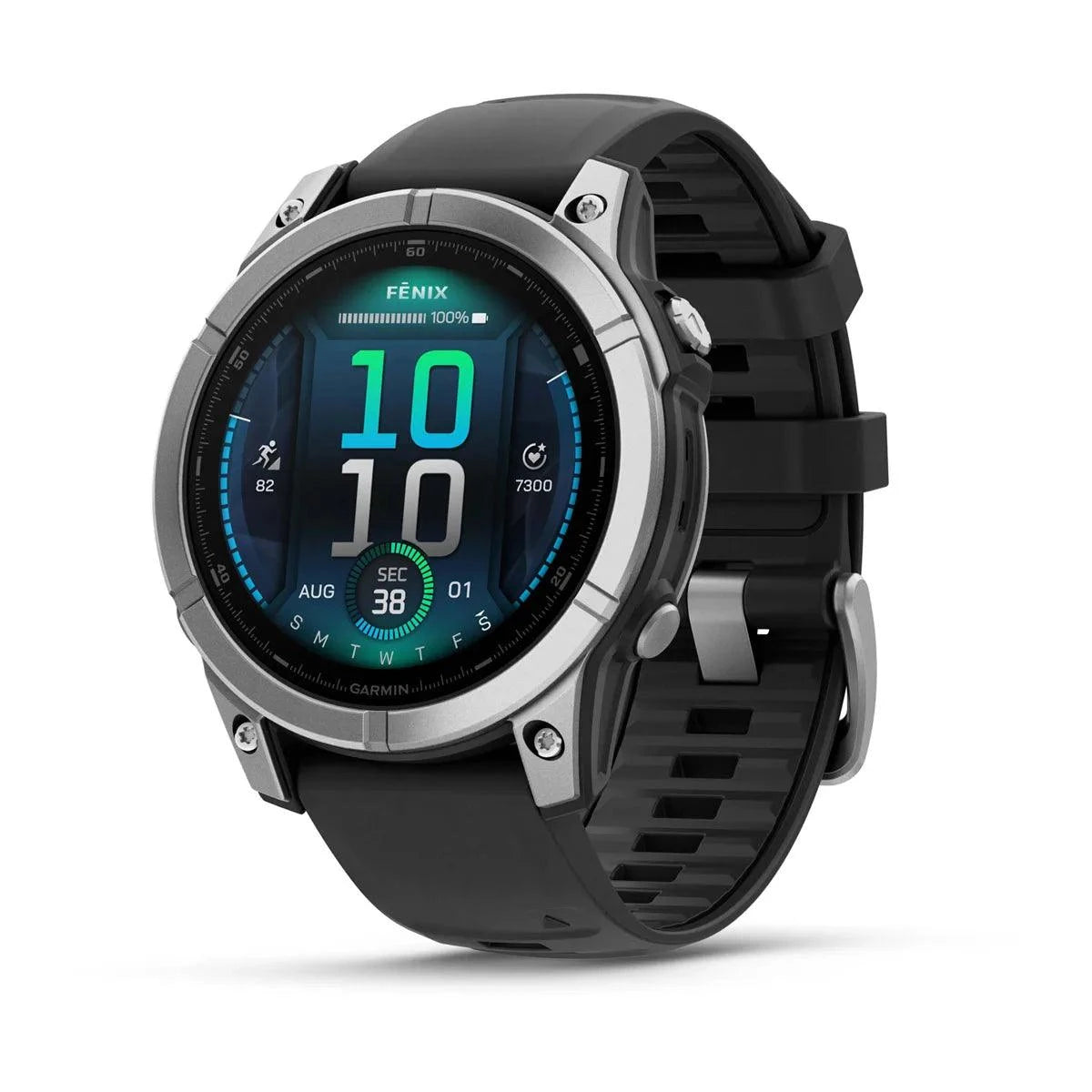 Garmin fenix E – 47 mm, AMOLED Stainless Steel with Black Silicone Band