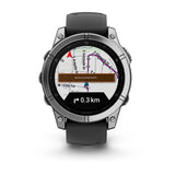 Garmin fenix E – 47 mm, AMOLED Stainless Steel with Black Silicone Band