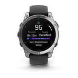 Garmin fenix E – 47 mm, AMOLED Stainless Steel with Black Silicone Band