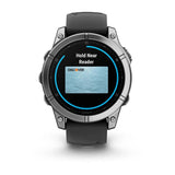 Garmin fenix E – 47 mm, AMOLED Stainless Steel with Black Silicone Band