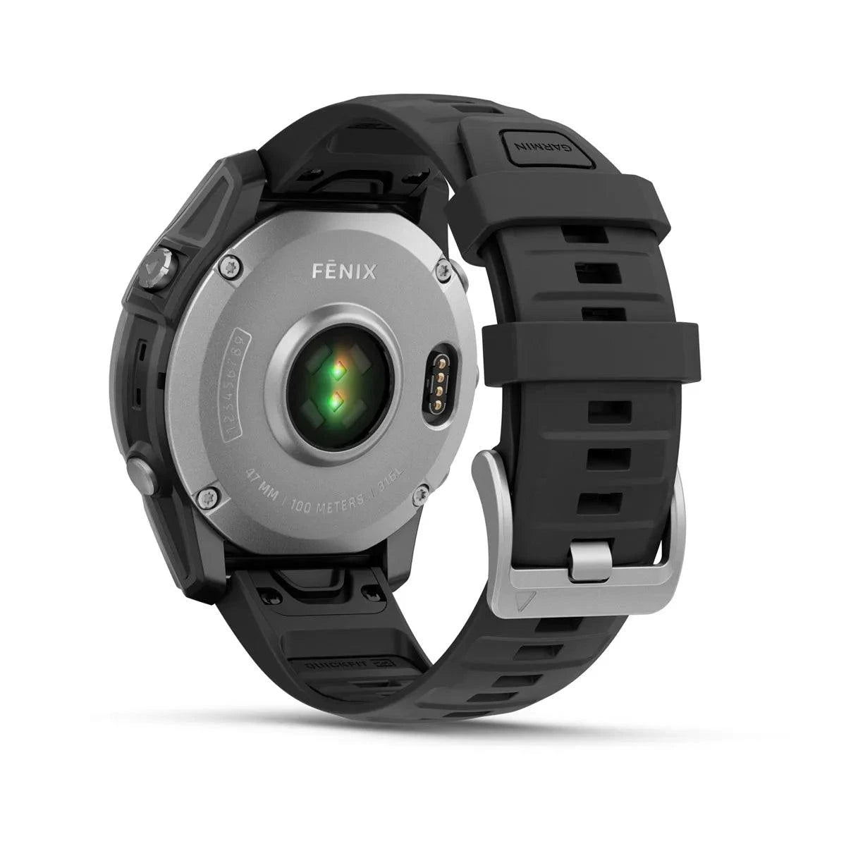 Garmin fenix E – 47 mm, AMOLED Stainless Steel with Black Silicone Band