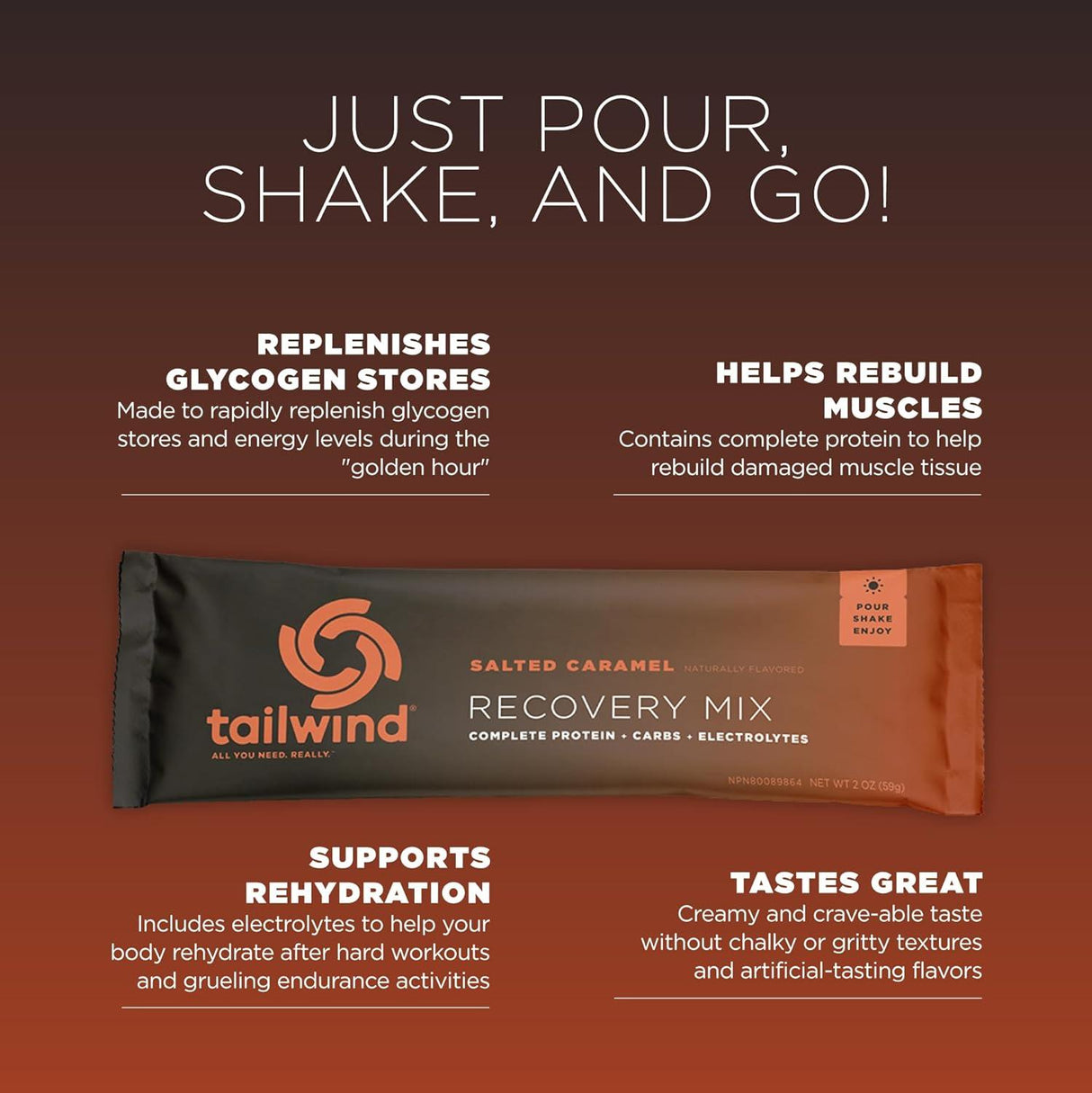 Tailwind Nutrition REBUILD Recovery Drink - Salted Caramel Stick Pack - Fitness New Zealand