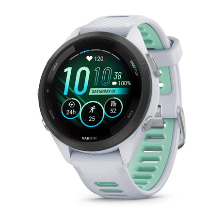 Garmin Forerunner 265S Multisport GPS Smartwatch – Black Bezel with Whitestone/Neo Tropic Silicone Band - Fitness New Zealand