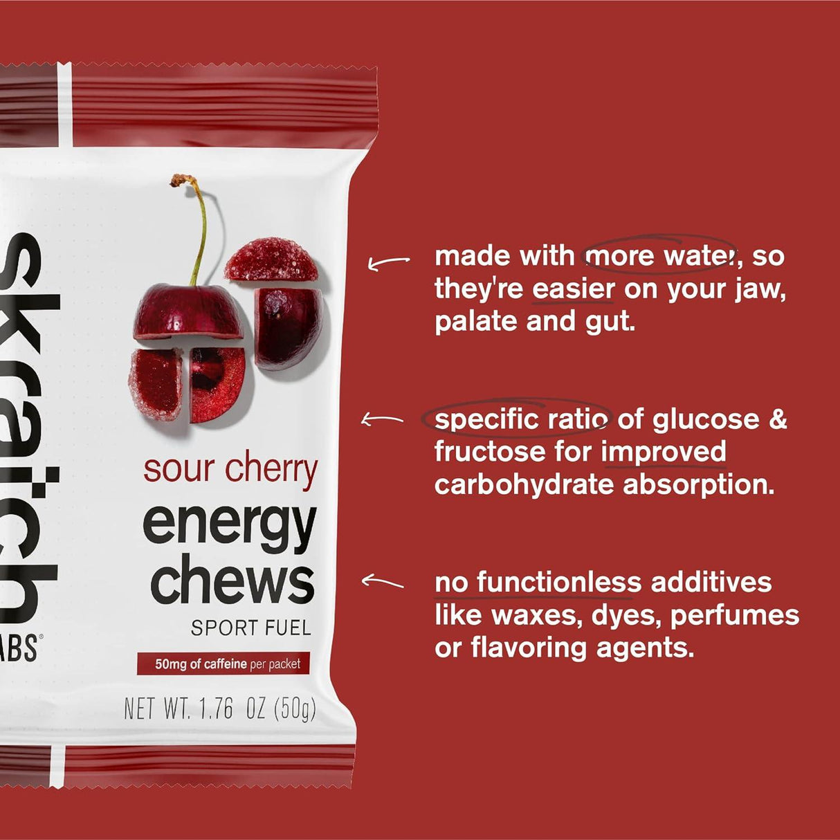 Skratch Labs Cherry Energy Chews + Caffeine - Fitness New Zealand