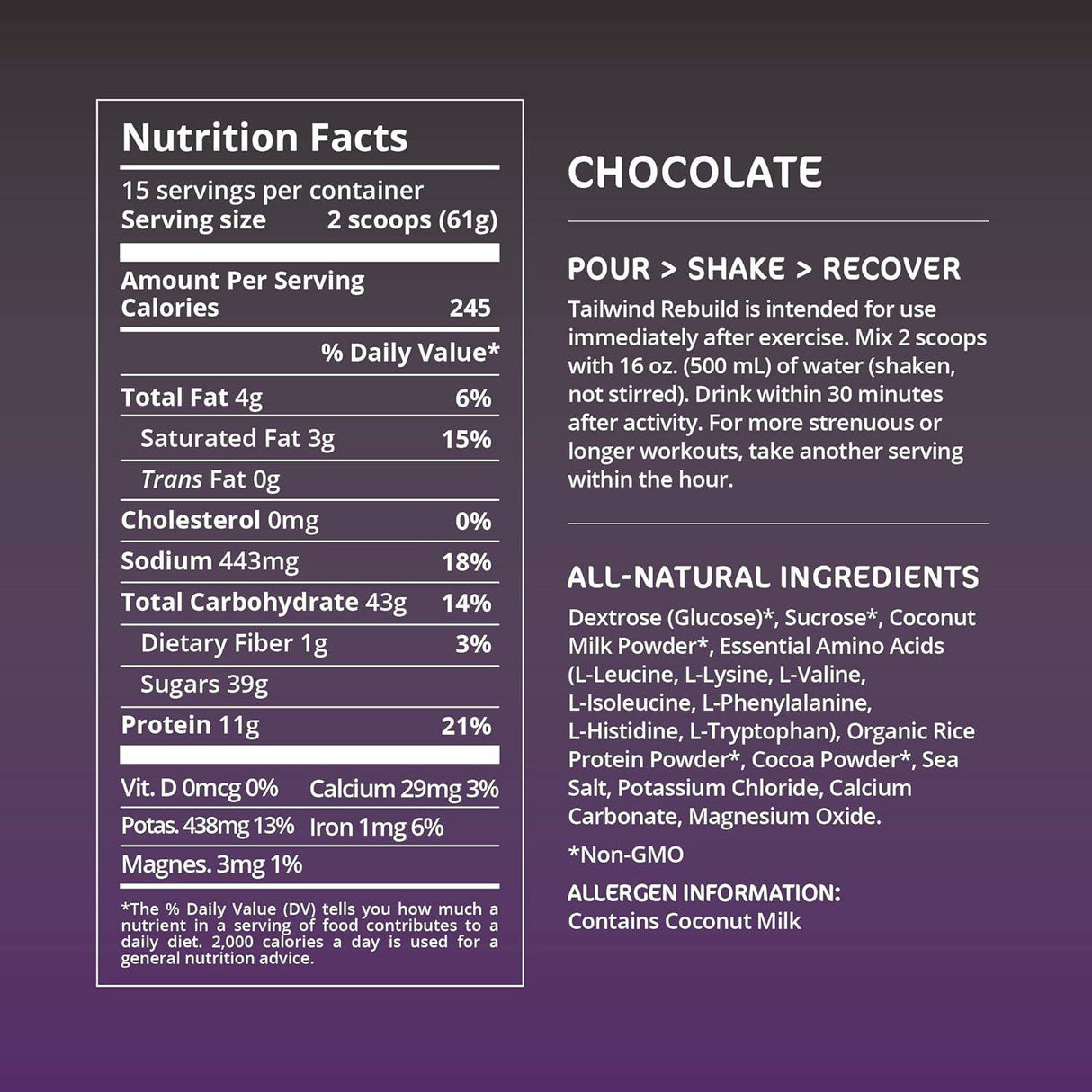 Tailwind Nutrition REBUILD Recovery Drink - Chocolate